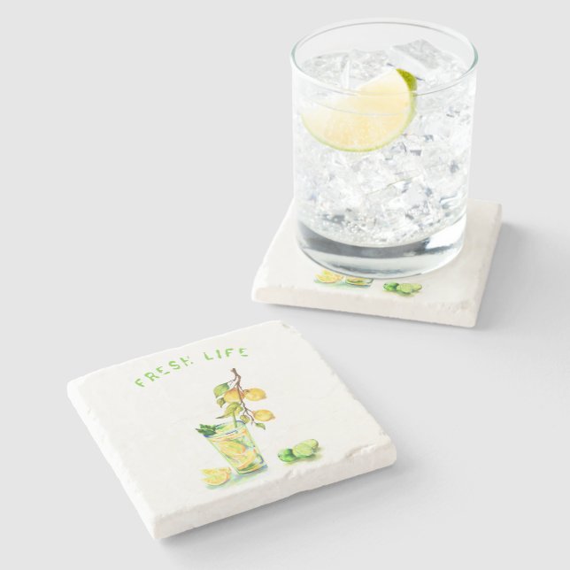 Lemon Stone Coaster Juice Drink Summer Party (Side)
