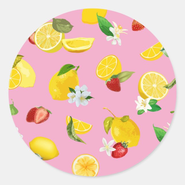 Lemon & Strawberry 1 Classic Round Sticker (Front)
