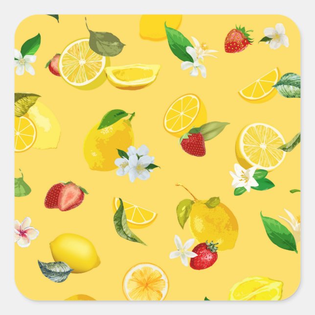 Lemon & Strawberry 3 Square Sticker (Front)