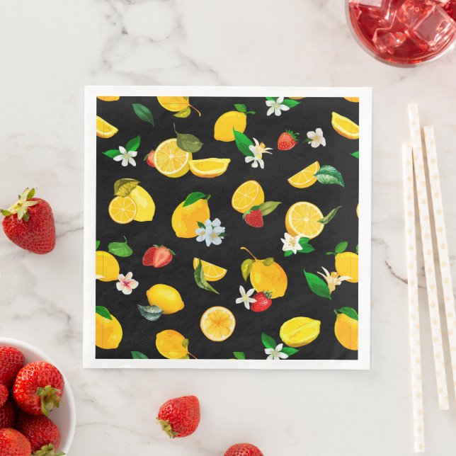 Lemon & Strawberry 5 Paper Dinner Napkins (Insitu)