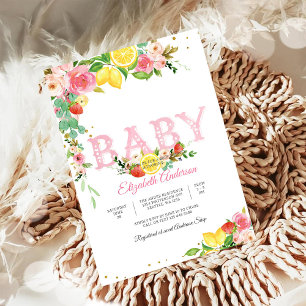 Lemon Strawberry Floral Baby Shower Invitation