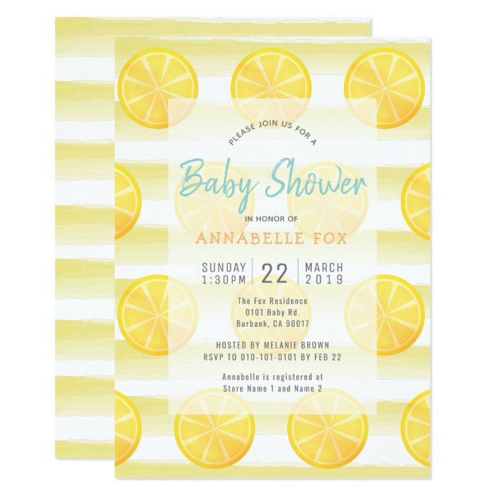 Lemon Stripes Watercolor Baby Shower Invitation Zazzle Com