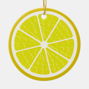 Lemon Stylized Fruit Slice Ceramic Ornament