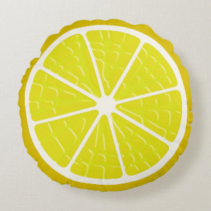 Lemon Stylized Fruit Slice Round Pillow