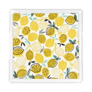 Lemon Summer Design Vintage Illustration Acrylic Tray