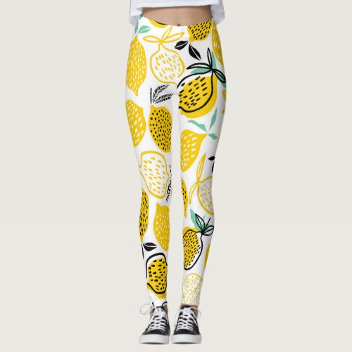 Lemon Summer Design Vintage Illustration Leggings