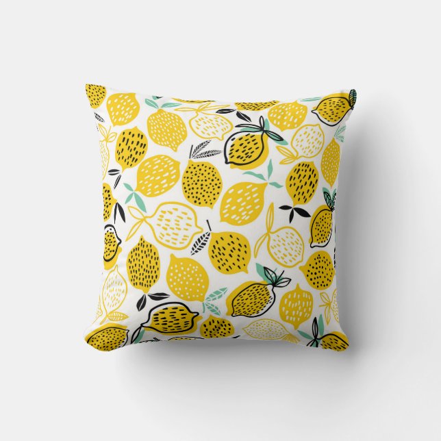 Lemon Summer Design Vintage Illustration Throw Pillow (Front)