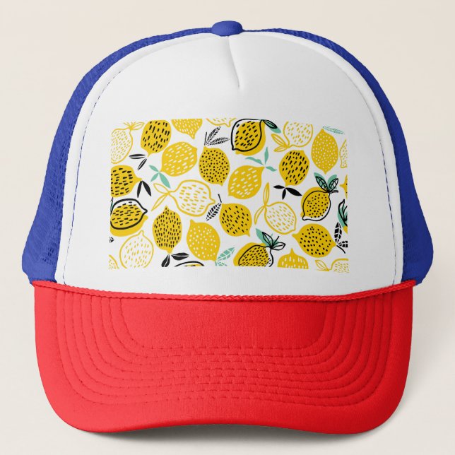 Lemon Summer Design Vintage Illustration Trucker Hat (Front)
