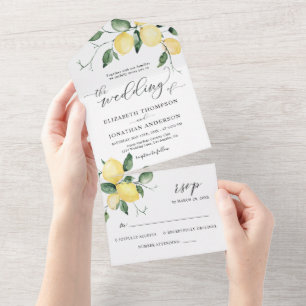 Lemon Summer Fruit Yellow Wedding Details RSVP All In One Invitation