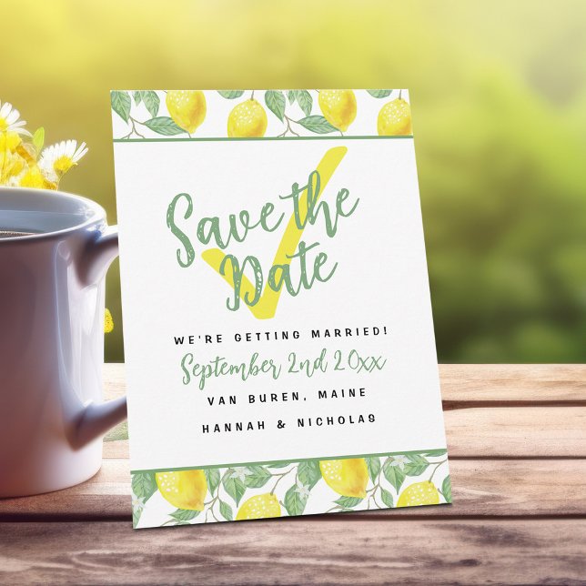 Lemon Summer Garden Fresh Chic Botanical Wedding Save The Date (Cheerful Summer Lemon Pattern Save the Date Wedding Announcement)