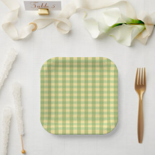 Lemon Summer Gingham Plaid Paper Plate