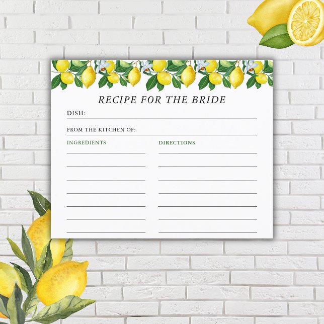 Lemon Summer Italian Bridal Shower Recipe Card (Creator Uploaded)