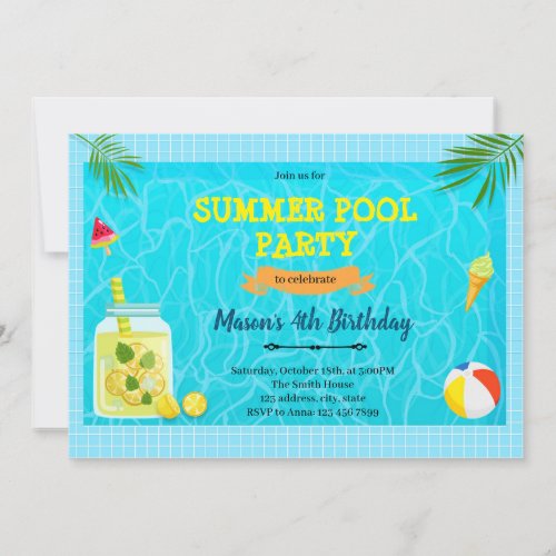 Lemon summer pool party invitation
