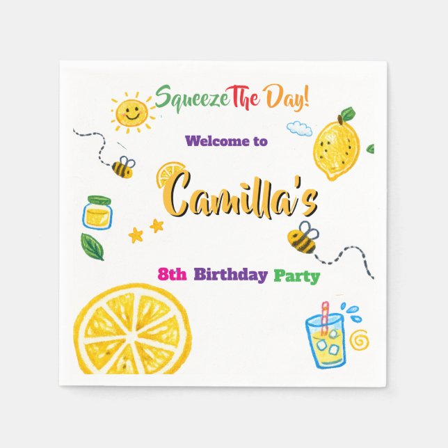 Lemon Summer Theme Kids Birthday  Napkins (Front)