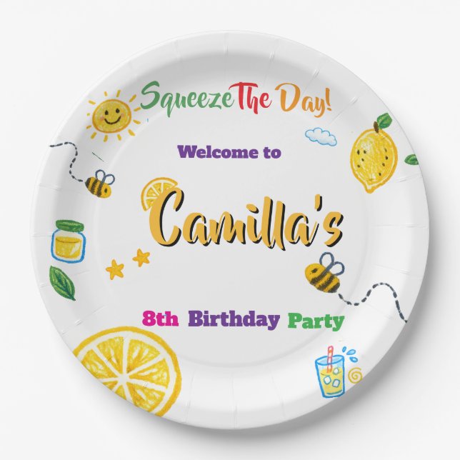 Lemon Summer Theme Kids Birthday  Paper Plates (Front)