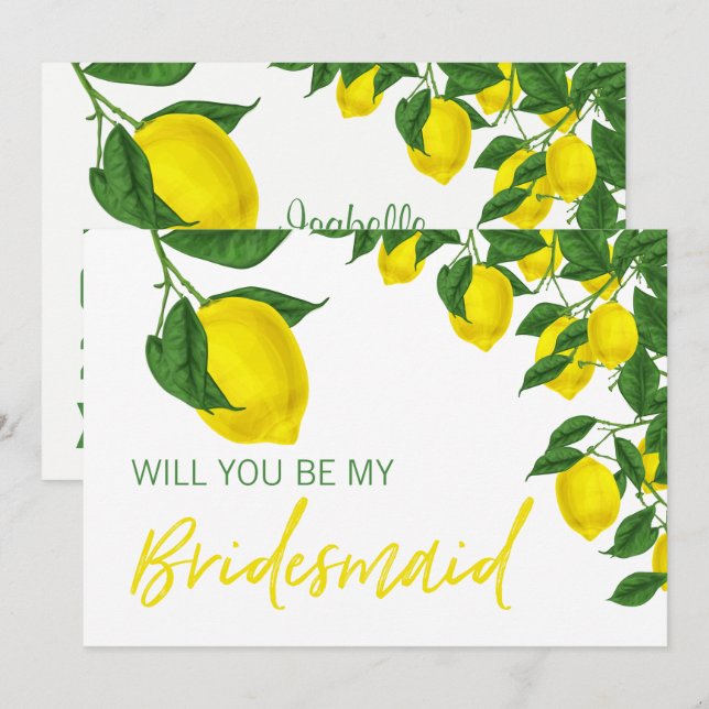 Lemon Summer Will you be my Bridesmaid Invitation (Front/Back)