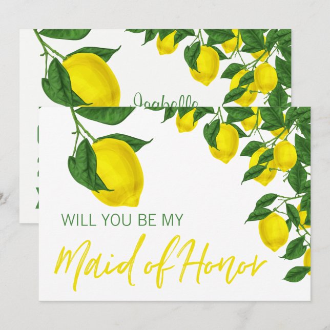 Lemon Summer Will you be my Maid of Honor Invitation (Front/Back)