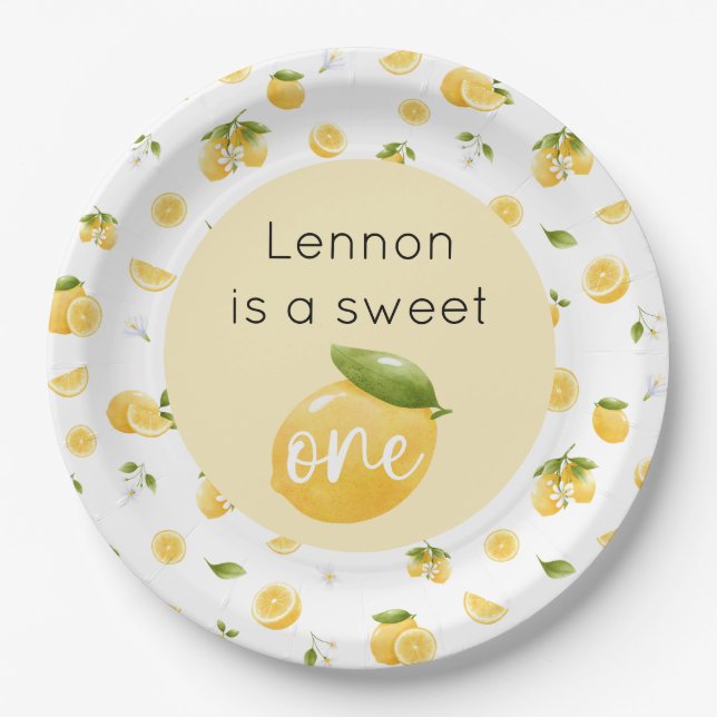 Lemon Sweet One 1st Birthday Paper Plates (Front)