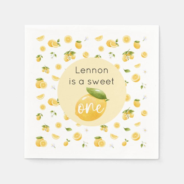 Lemon Sweet One 1st Birthday Party Napkins (Front)