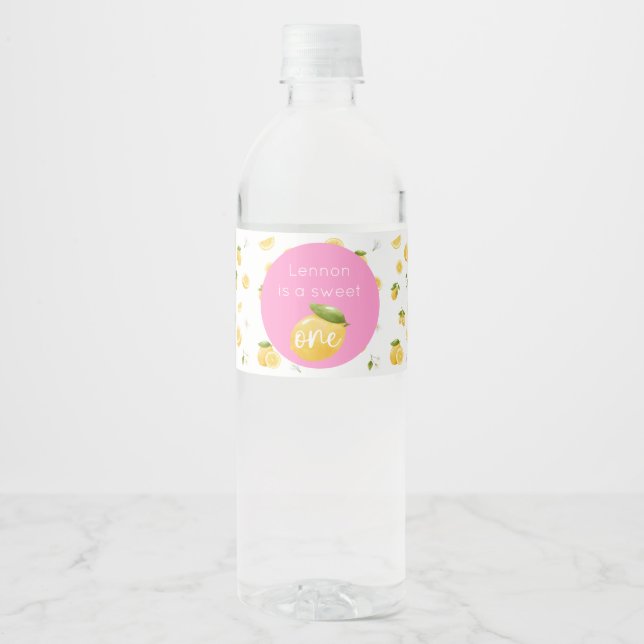 Lemon Sweet One 1st Birthday Water Bottle Label (Front)