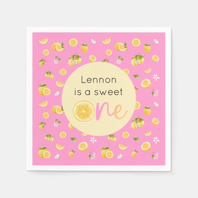 Lemon Sweet One Birthday Party Napkins (Front)