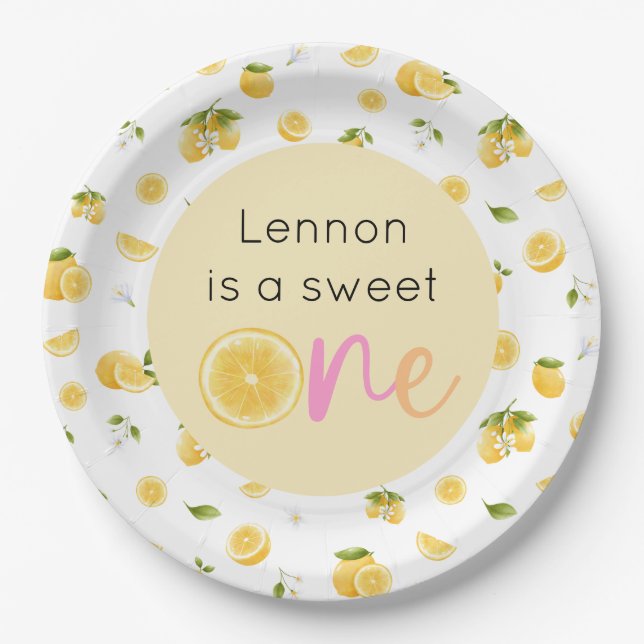 Lemon Sweet One Birthday Party Paper Plates (Front)