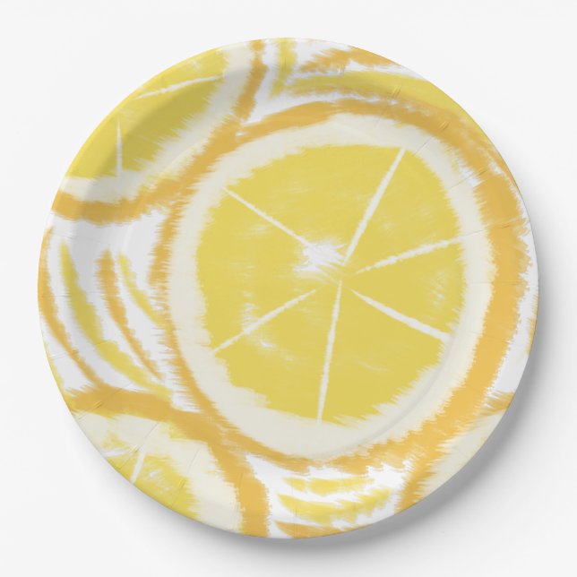 Lemon Swirl Abstract Party Paper Plates (Front)