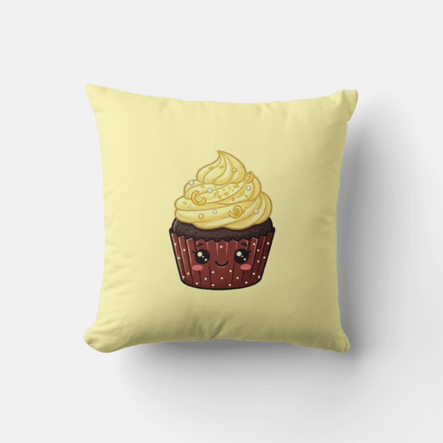 Lemon Swirl Icing Cupcake Kawaii Cushion Pillow (Front)