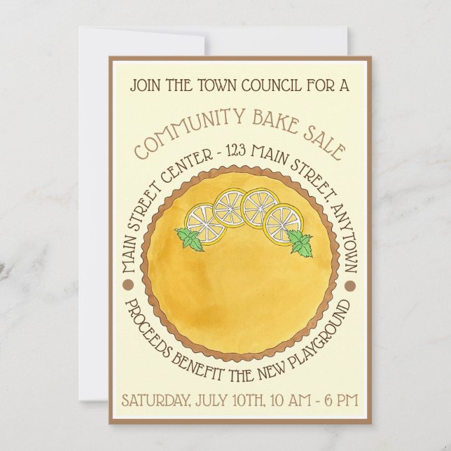 Lemon Tart Tarte au Citron Baking Bake Sale Pi Day Invitation (Front)