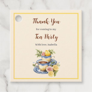 Lemon Teacup Afternoon Tea Party Square Favor Tags