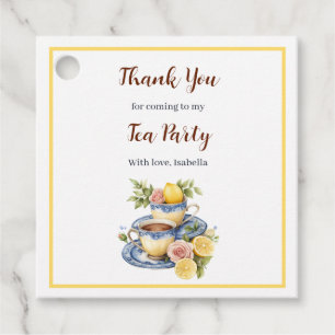 Lemon Teacup Afternoon Tea Party Square Favor Tags