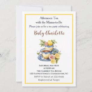 Lemon Teacup Baby Shower Afternoon Tea Party Invitation