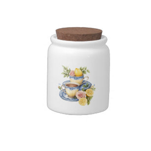 Lemon Teacup Tea Party Personalized Guest Name Candy Jar