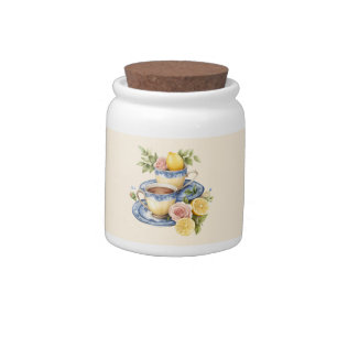 Lemon Teacup Tea Party Personalized Guest Name Candy Jar