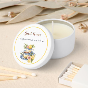Lemon Teacup Tea Party Personalized Guest Name Mini Candle Favors