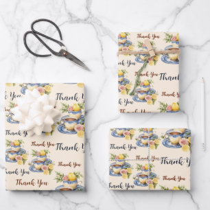 Lemon Teacup Thank You Floral Party Wrapping Paper