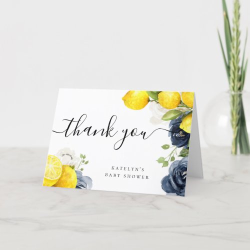 Lemon Thank You Card with Blue Flowers