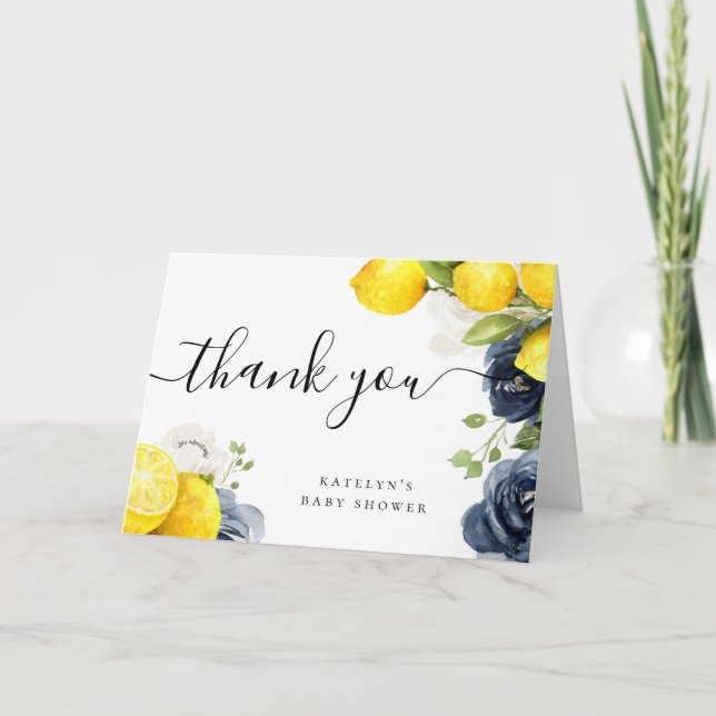 Lemon Thank You Card with Blue Flowers (Front)