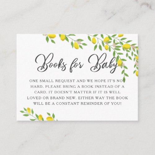 Lemon Theme Baby Shower Book Request Enclosure Card