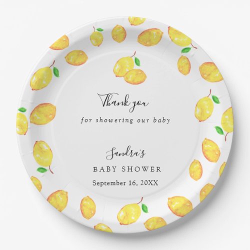 Lemon Theme Baby Shower Citrus Modern Script Paper Plates