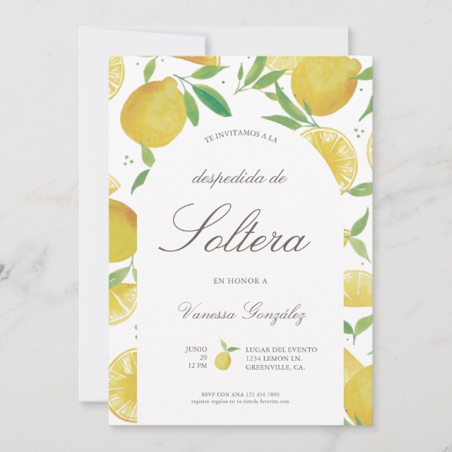 Lemon Theme Bridal Shower Invitation in Spanish (Front)