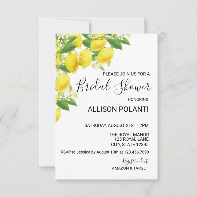 Lemon Theme Bridal Shower Invite (Front)