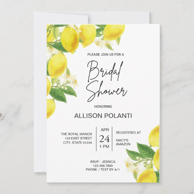 Lemon Theme Bridal Shower Invites (Front)