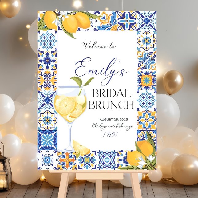 Lemon Theme Bridal Shower Welcome Sign Tuscan Blue (Creator Uploaded)