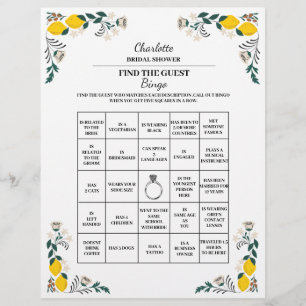 Lemon Theme Find The Guest Bridal Shower Bingo Flyer