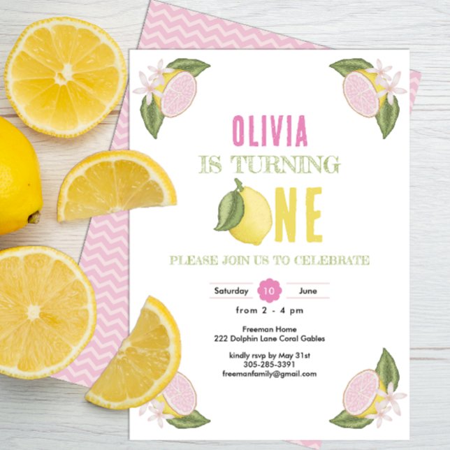 Lemon Theme First Birthday Girl Invitation (Creator Uploaded)