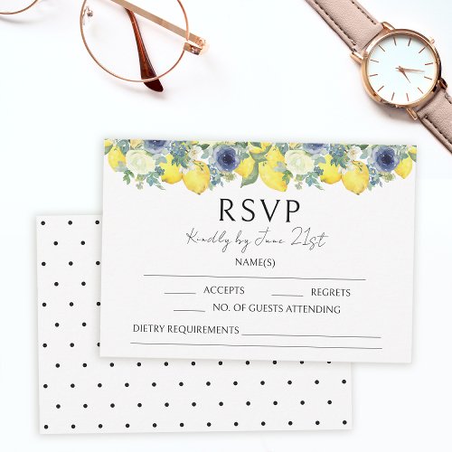 Lemon theme floral polka dot wedding RSVP cards