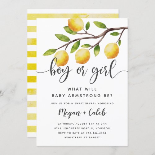 Lemon Theme Gender Reveal Summer Party  Invitation