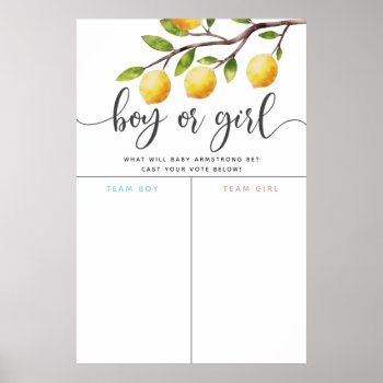 Lemon Theme Gender Reveal Voting Sign by NamiBear at Zazzle