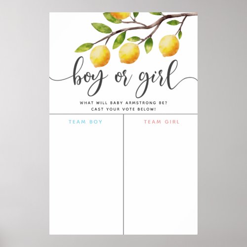 Lemon Theme Gender Reveal Voting Sign